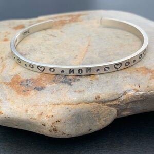 Sterling Handstamped Mom SToNZ Cuff Bracelet Silver Jewelry